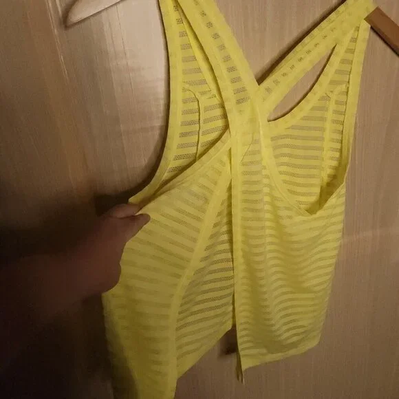 Zyia Bright Yellow Striped Open Back Tank Top Medium - Picture 4 of 6